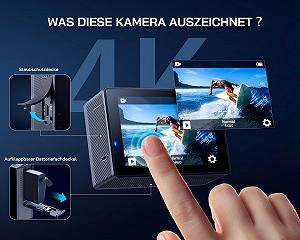 Екшн-камера WOLFANG GA300 4K 60FPS, 24 МП, підводна камера, WiFi, водонепроникна до 40 м, стабілізатор зображення 2.0 ICE, сенсорний екран, камера для шолома, 8-кратний зум (зовнішній мікрофон, 2 x 1350 мАг батареї та набір аксесуарів) synthetic.ua - Фото 1