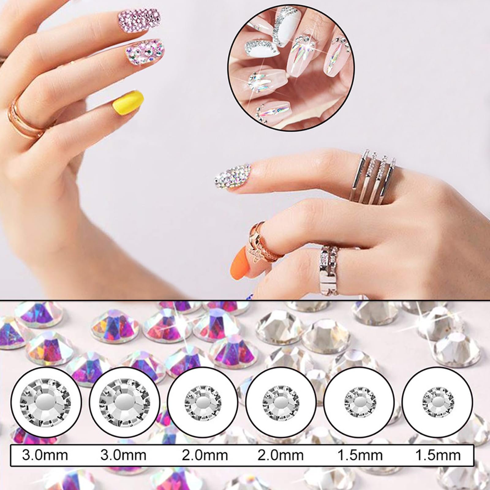 Стразы Набор 1500 шт. 6 Размеров AB Цвет Кристалл, фото №2