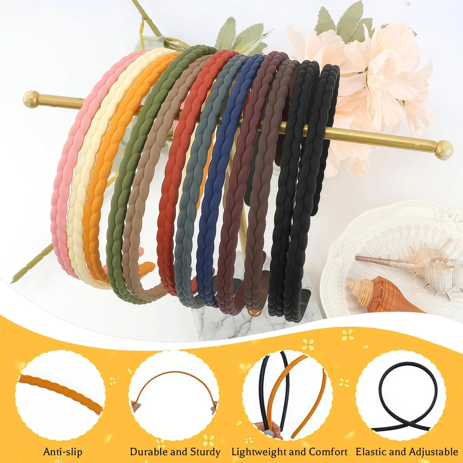 Набір тонких обручів 7 мм для волосся для дівчат та дітей, 12 шт, різнокольоровий, L, фото №3
