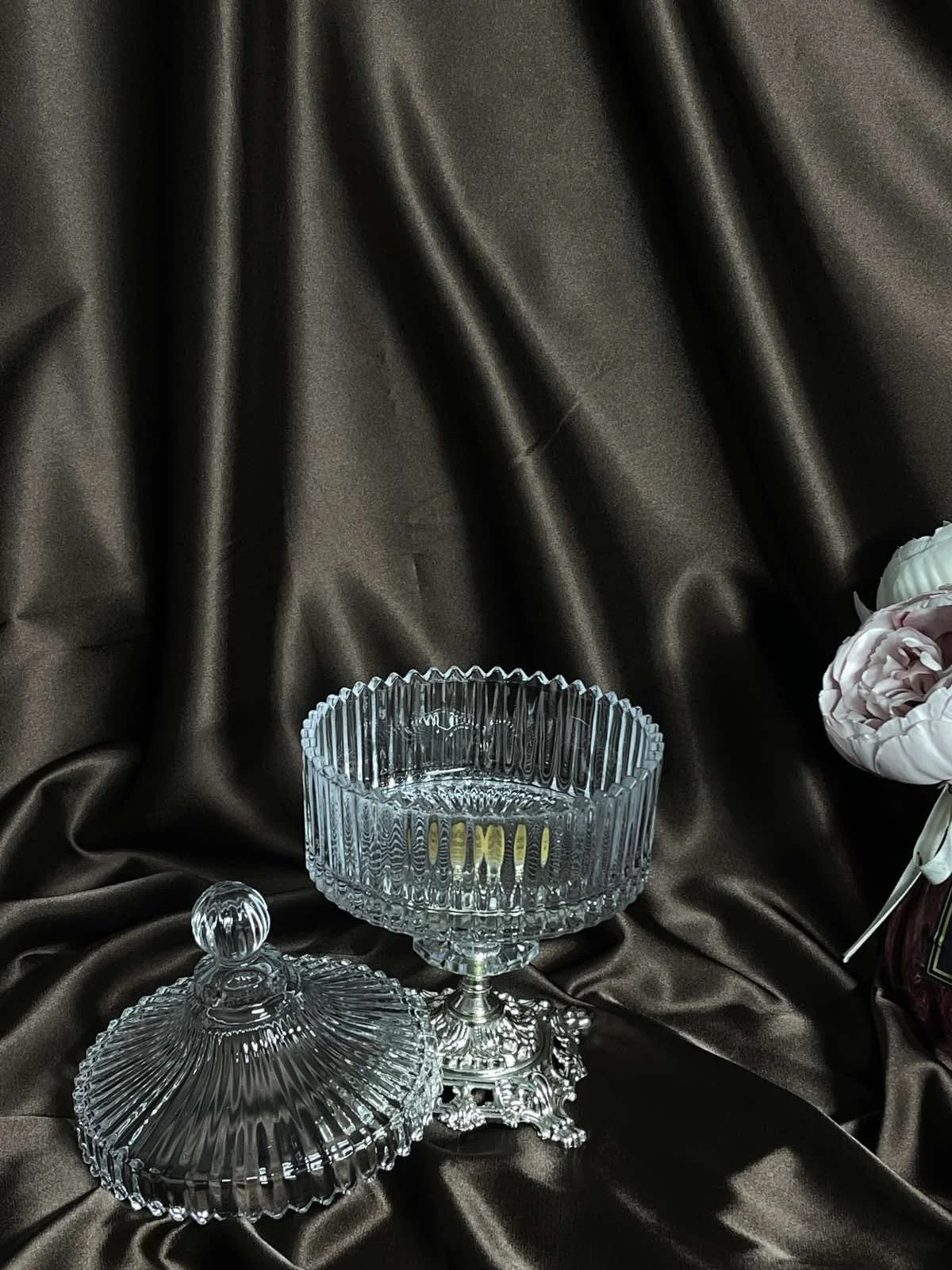 Цукерниця, блюдо для меду, варення з кришкою на срібній ніжці 14 см, фото №1