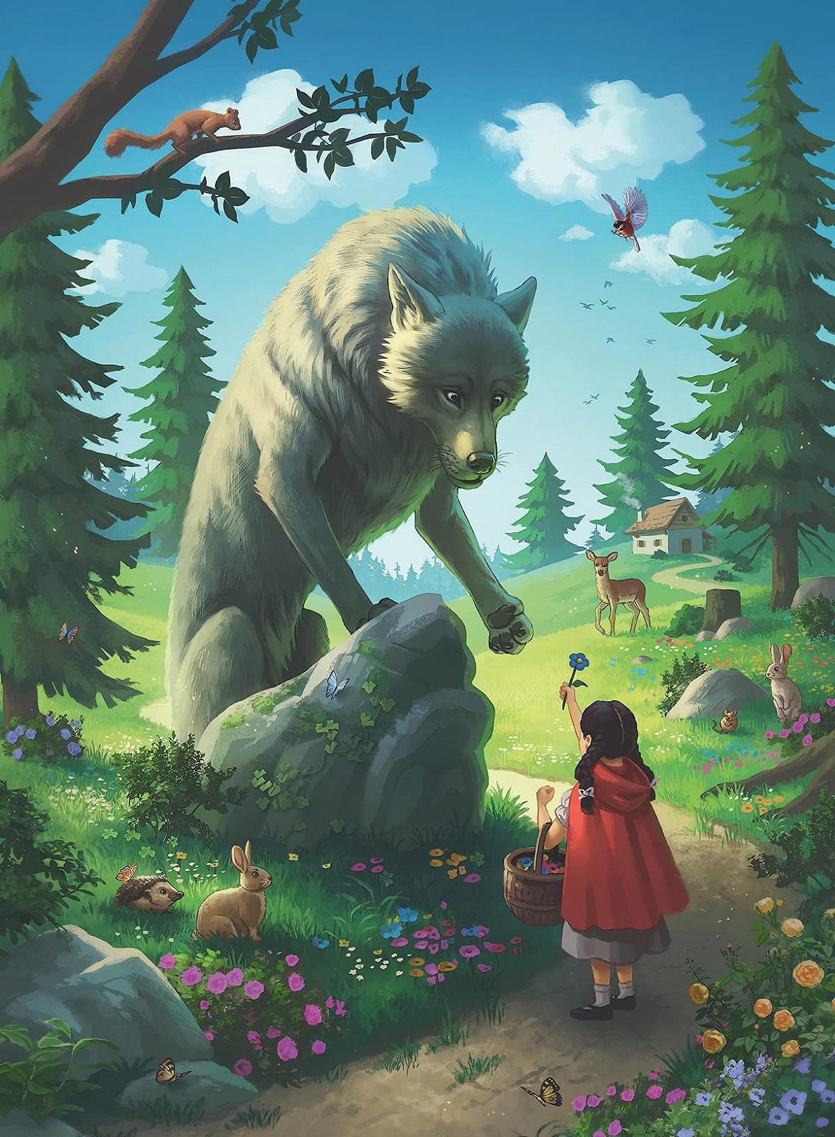 Дитячий пазл Ravensburger Little Red Riding Hood and the Wolf 12988 100 деталей XXL з блискітками, фото №3