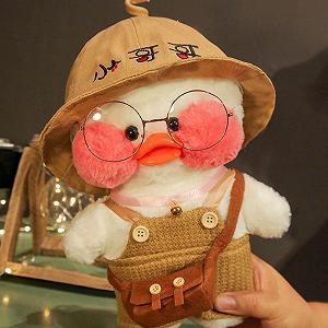 Утка лалафан - Коричневый комбинезон Lalafanfan Уточка Мягкая игрушка Cafe mimi duck - Фото 1