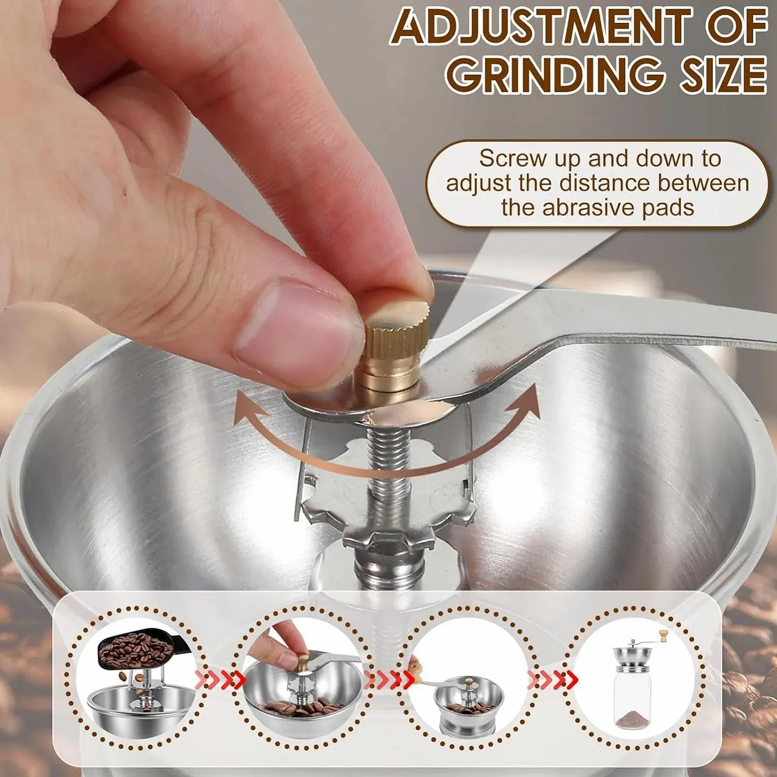 Кавомолка-кришка для банки Mason, Портативна для кемпінгу, Нержавіюча сталь, Дорожня з ручкою для аксесуарів Mason Jar, фото №6