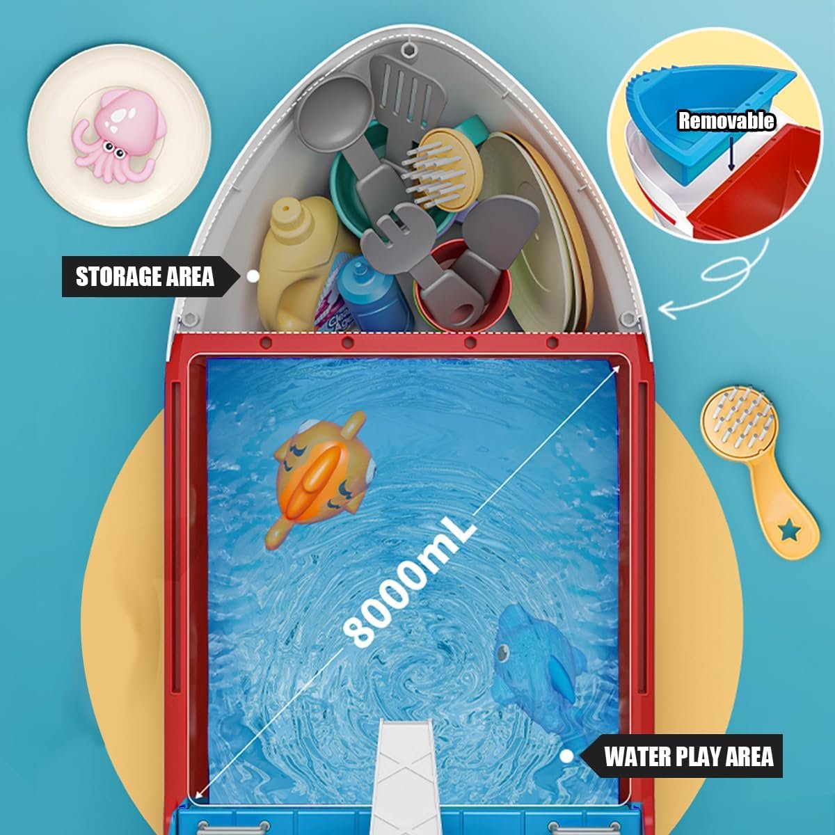 Іграшка для ванни Човен Fisca з рибками та інструментами, фото №4