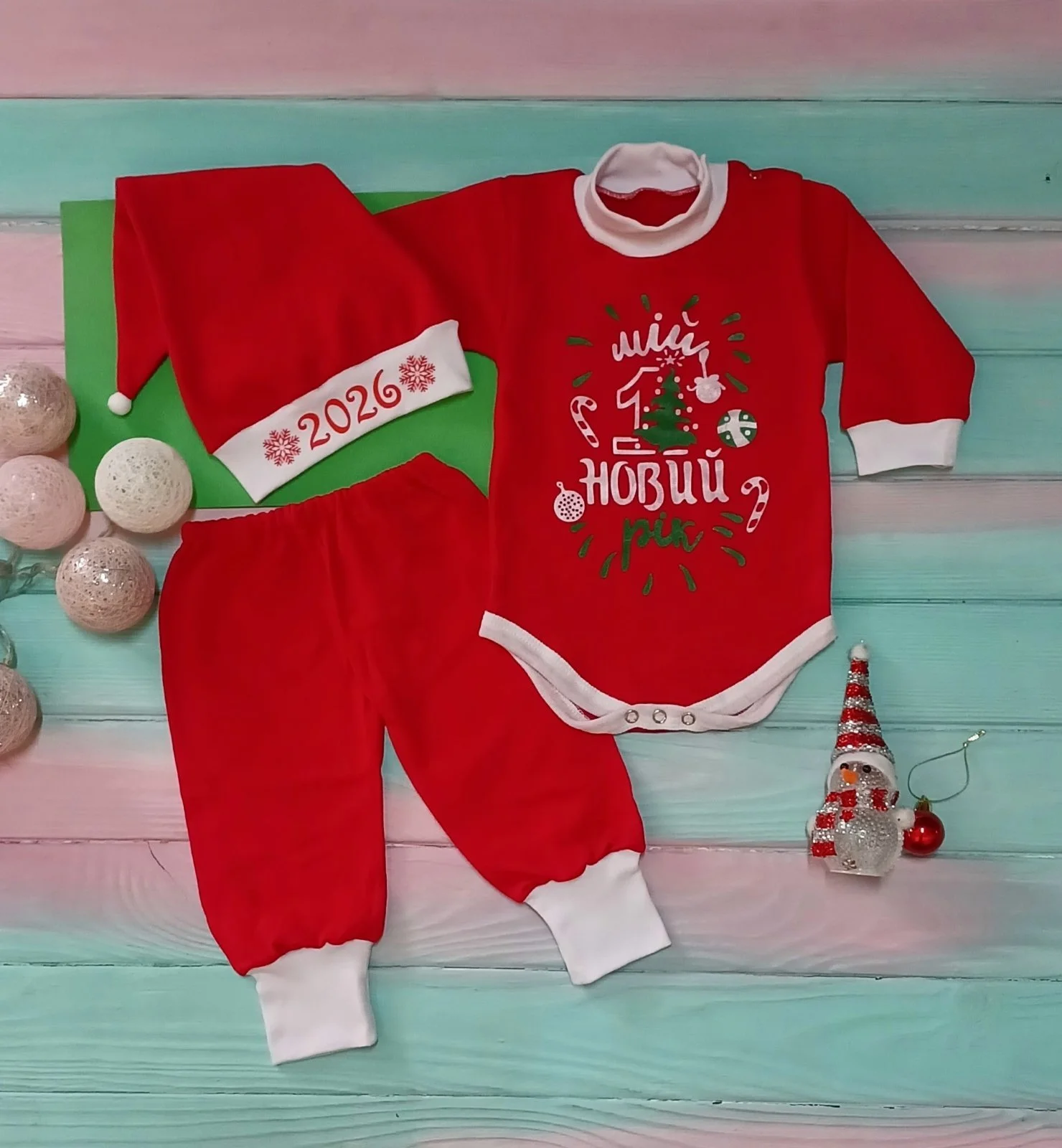 Новорічний костюм-трійка «мій перший новий рік»❄️🎄 для хлопчиків та дівчаток 55-80 см, фото №2