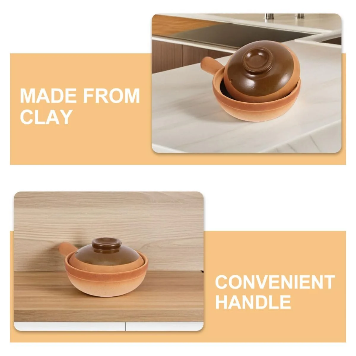 Кастрюля керамическая Toyvian традиционная с крышкой, цвет в ассортименте, фото №3