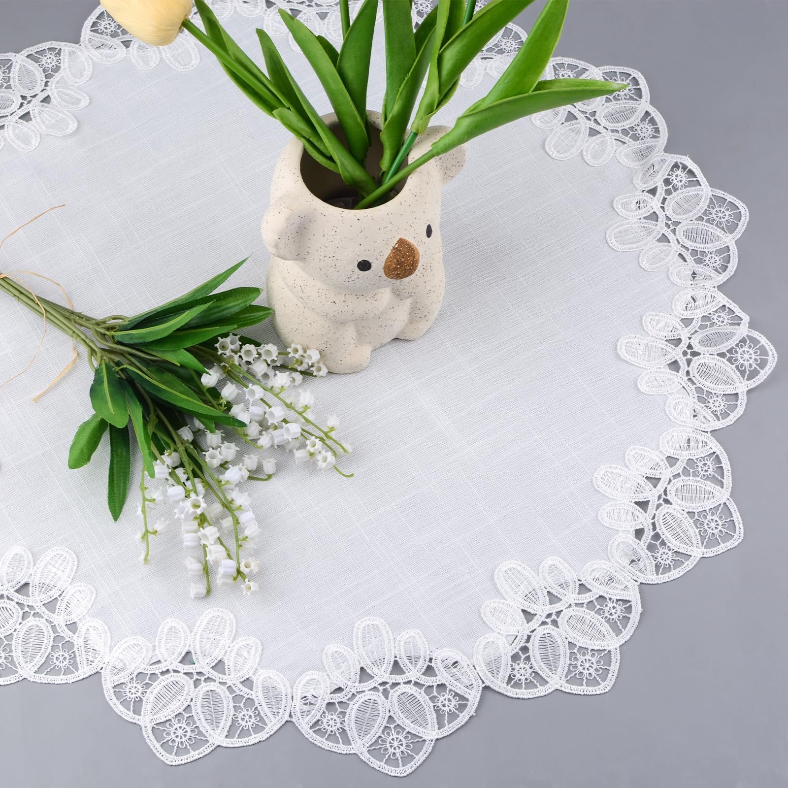 Скатертина-серветка Round Linen Doilies кругла 24x24 дюйми (60x60 см) White, фото №3