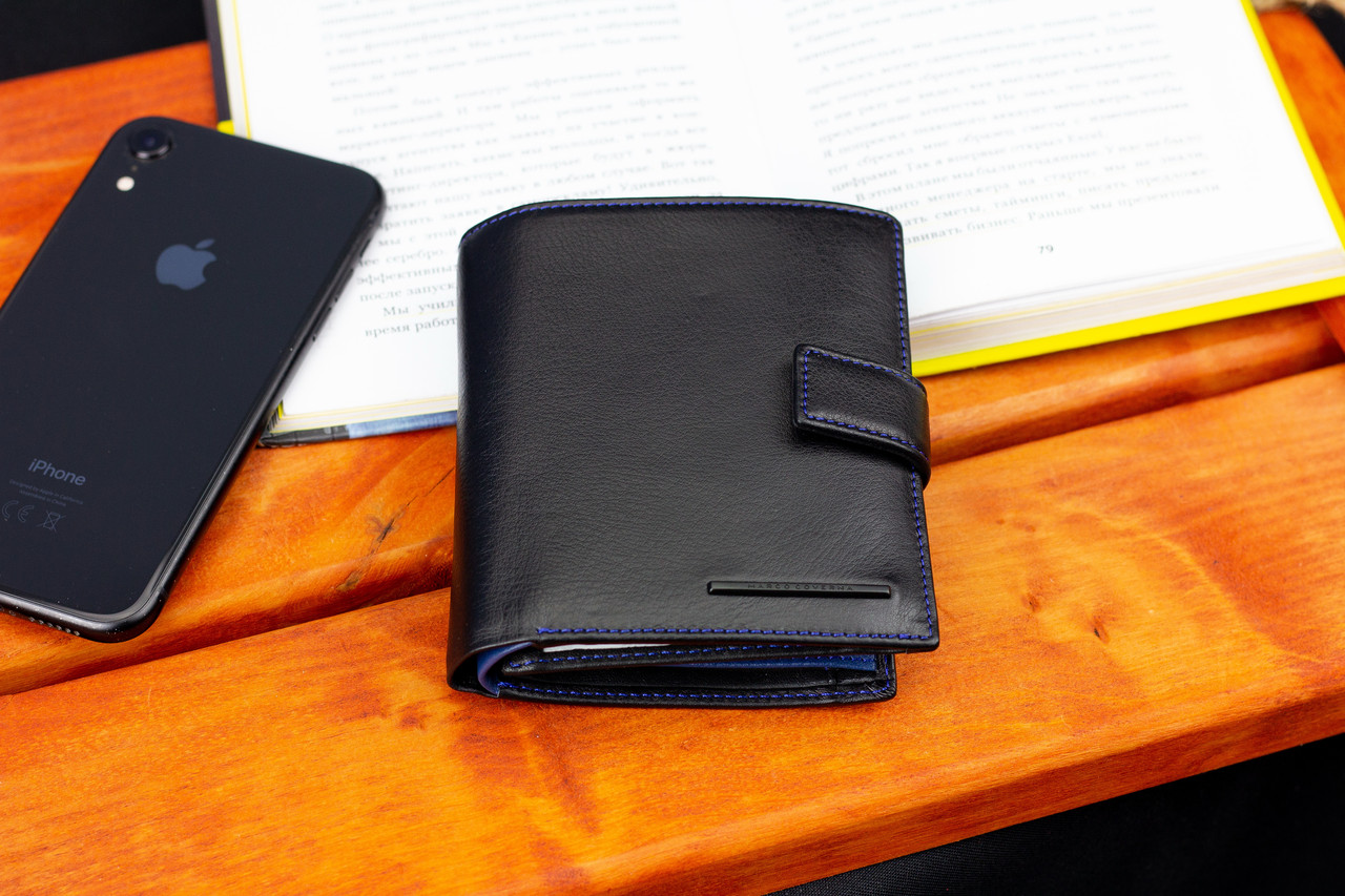 Черный мужской кошелек с фиксацией из натуральной кожи Marco Coverna MC-1005 A 1221, фото №8