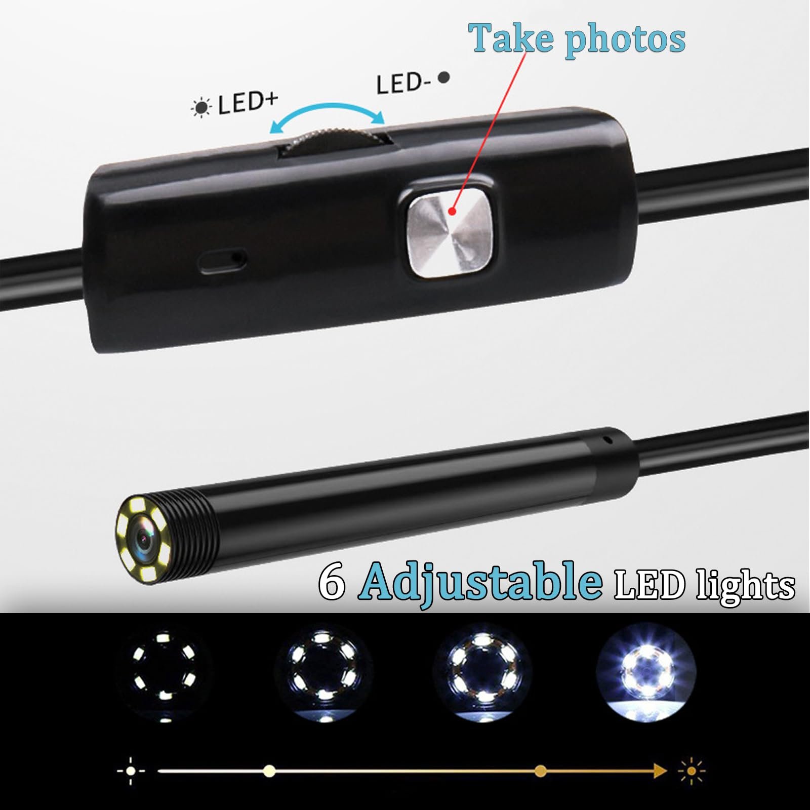 Эндоскоп 3 в 1 Type C USB Эндоскоп с 6 LED подсветкой, 7мм IP67 водонепроницаемая камера для труб для Android планшетов Samsung (5 м), фото №4