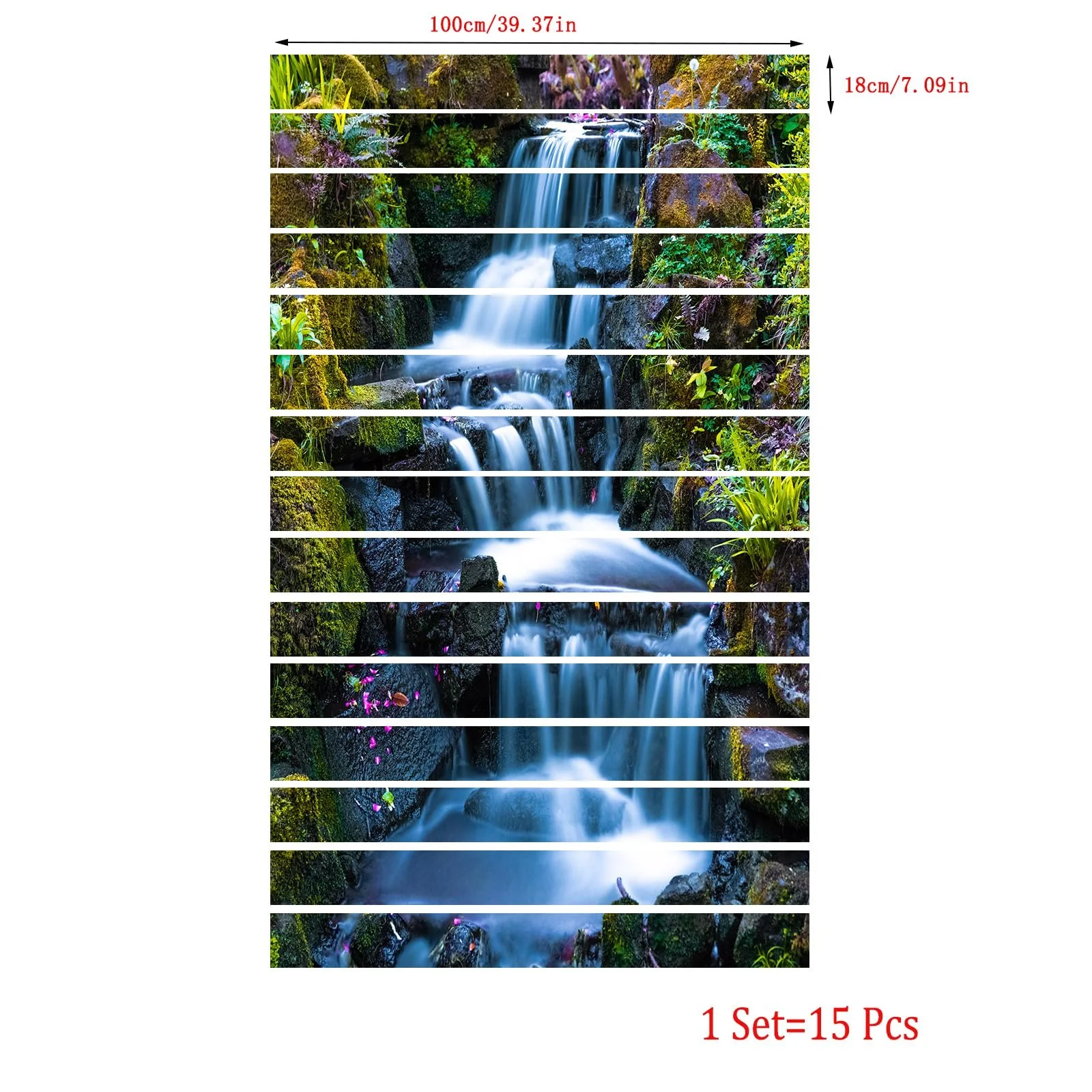 Наклейки на сходи FLFK 3D Waterfall Natural Landscape самоклеючі 100 x 18 см 15 штук, фото №3 Наклейки на сходи FLFK 3D Waterfall Natural Landscape самоклеючі 100 x 18 см 15 штук, фото №3