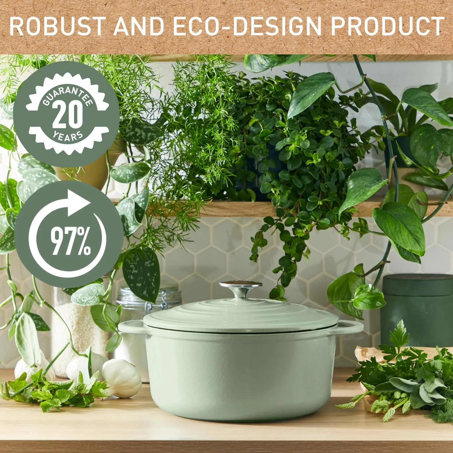 Каструля-жаровня Tefal LOV E2580504 чавунна індукційна з кришкою 7,4 л Зелена, фото №3 Каструля-жаровня Tefal LOV E2580504 чавунна індукційна з кришкою 7,4 л Зелена, фото №3