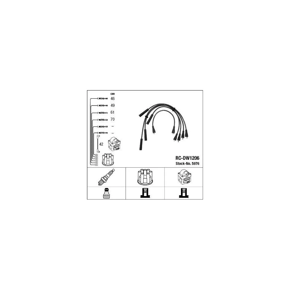 Комплект проводів запалювання NGK 5976 для FSO, для автомобілів з розподільником запалювання, фото №1