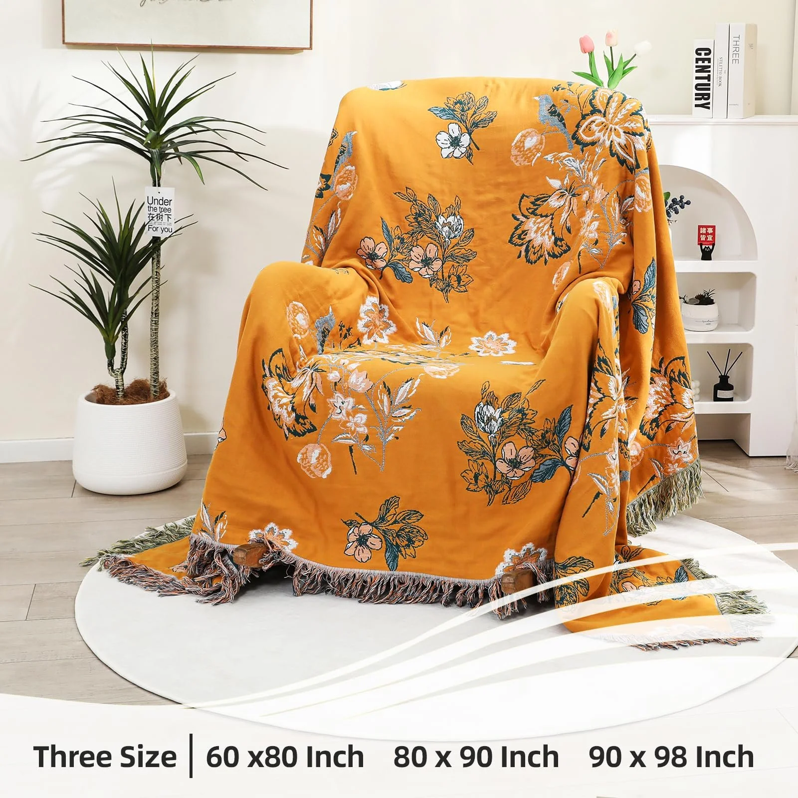 Покривало VANJOROY Богемний стиль Великий 100% органічна бавовна М'який Двосторонній 200x230см Жовтий, фото №4