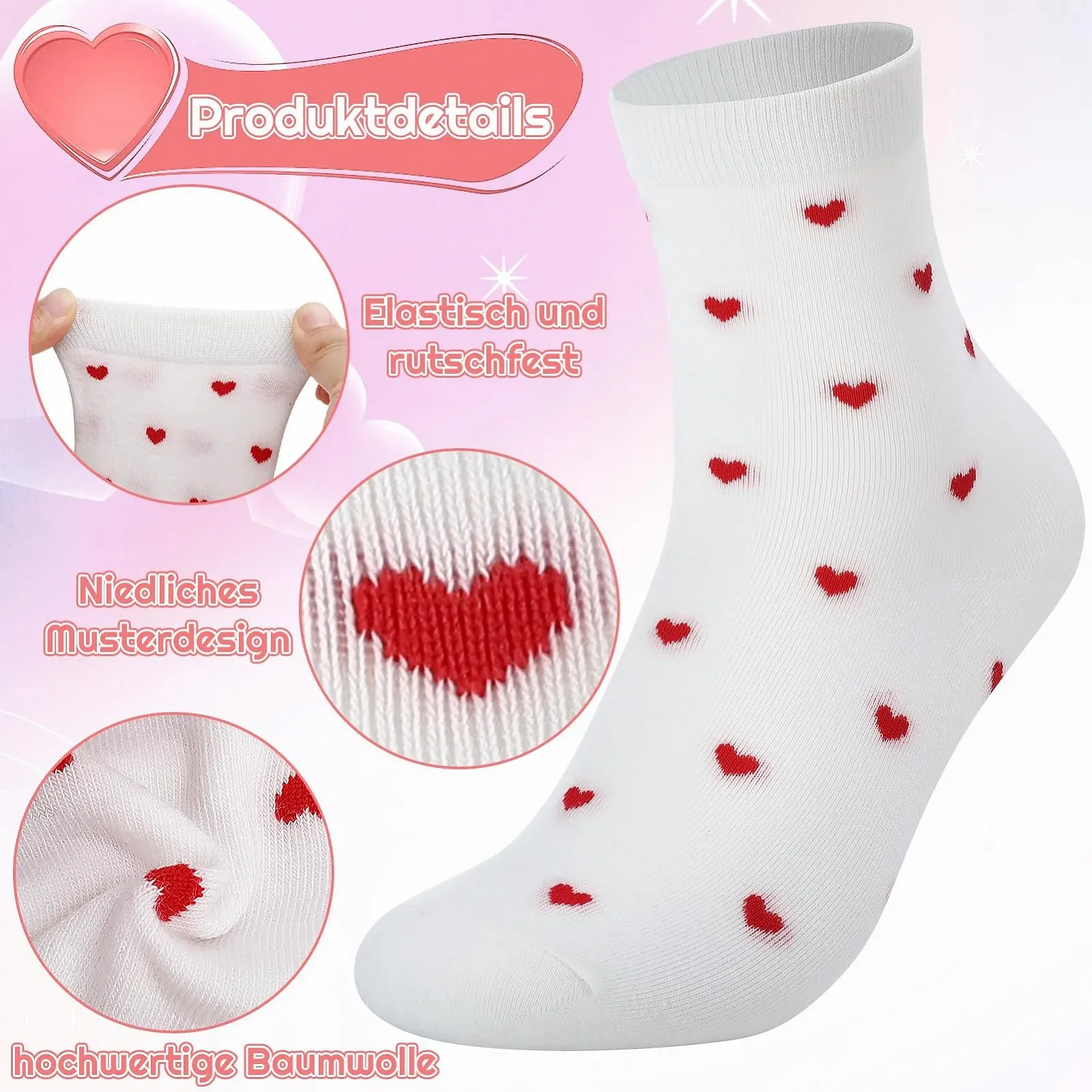 Носки Женские с сердечками, 5 пар, размер 36-40, фото №3