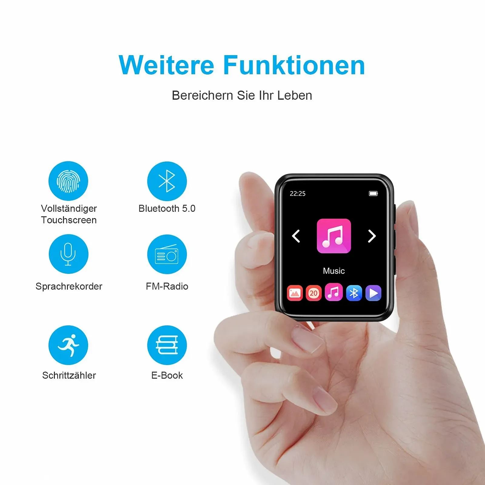 MP3-плеер Full Touchscreen Bluetooth 5.0, 64 ГБ, HiFi Lossless Sound, с динамиком, диктофоном, линейной записью, FM-радио, электронной книгой, шагомером, поддержкой до 128 ГБ, фото №6 MP3-плеер Full Touchscreen Bluetooth 5.0, 64 ГБ, HiFi Lossless Sound, с динамиком, диктофоном, линейной записью, FM-радио, электронной книгой, шагомером, поддержкой до 128 ГБ, фото №6