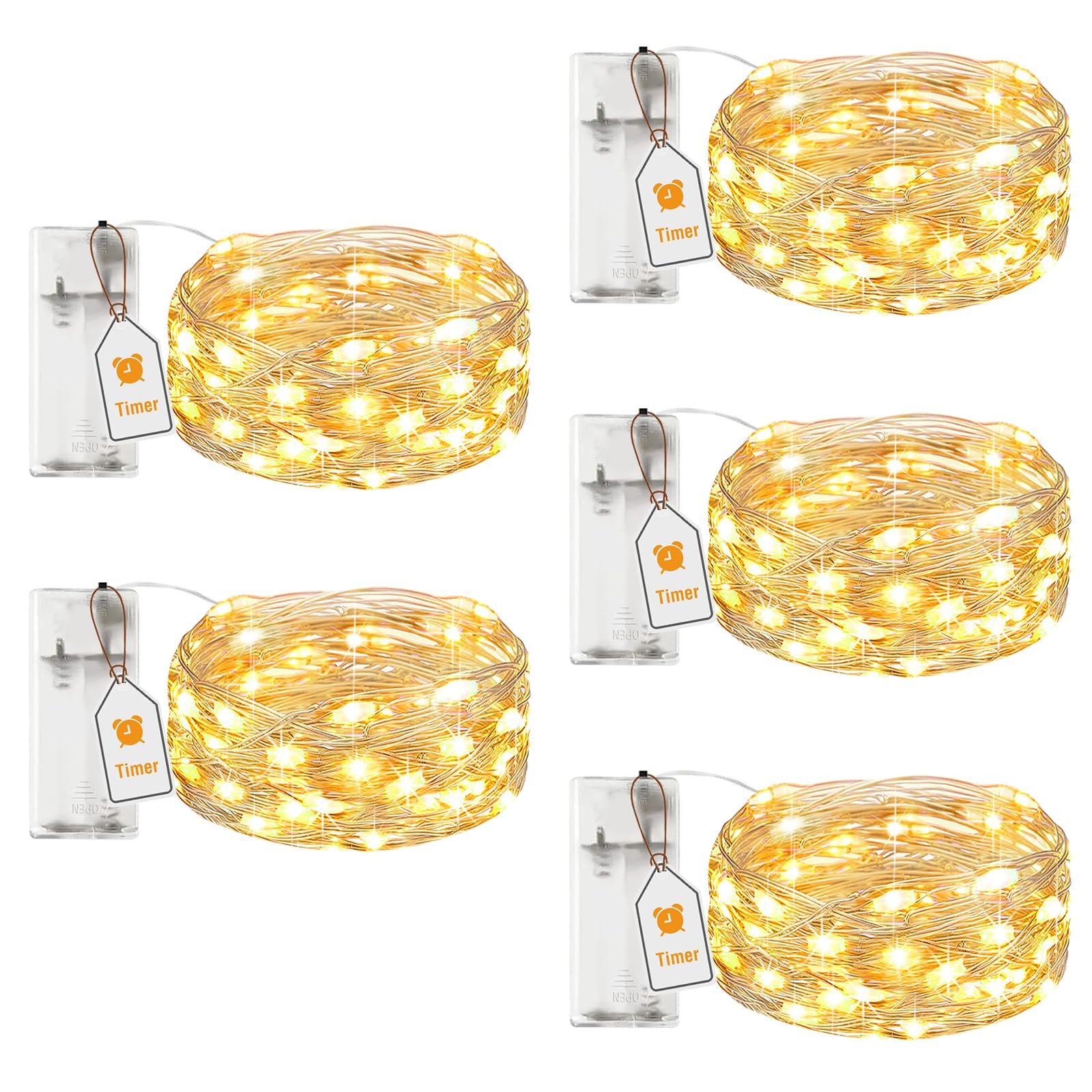 Гірлянда Btfarm Світлодіодна на батарейках з таймером 2 м 20 LED Micro Silver Wire Теплий Білий, 5 шт, фото №1