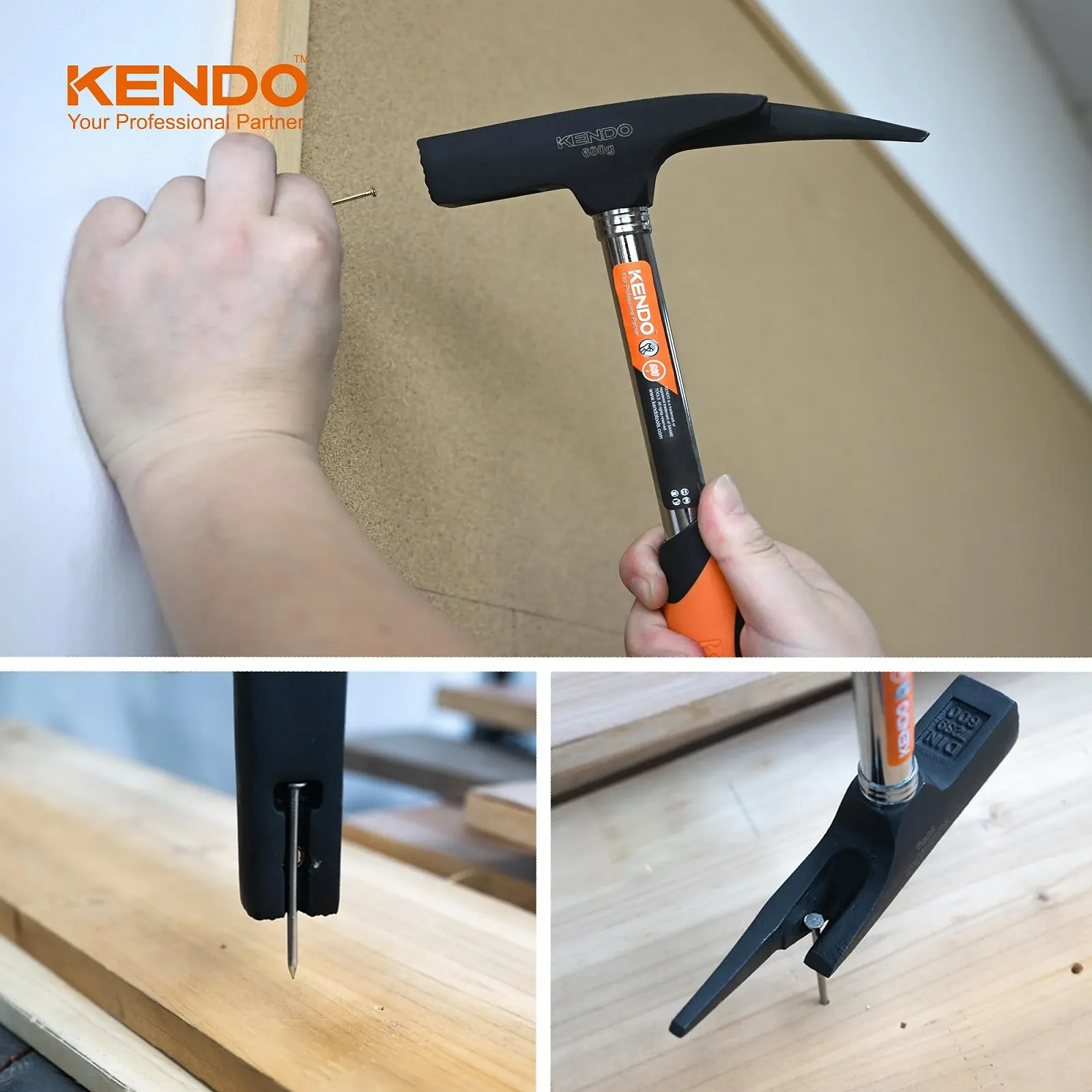 Кровельный молоток KENDO 600 г стальная головка магнитный держатель гвоздей гвоздодер стальная трубчатая рукоятка, фото №4 Кровельный молоток KENDO 600 г стальная головка магнитный держатель гвоздей гвоздодер стальная трубчатая рукоятка, фото №4