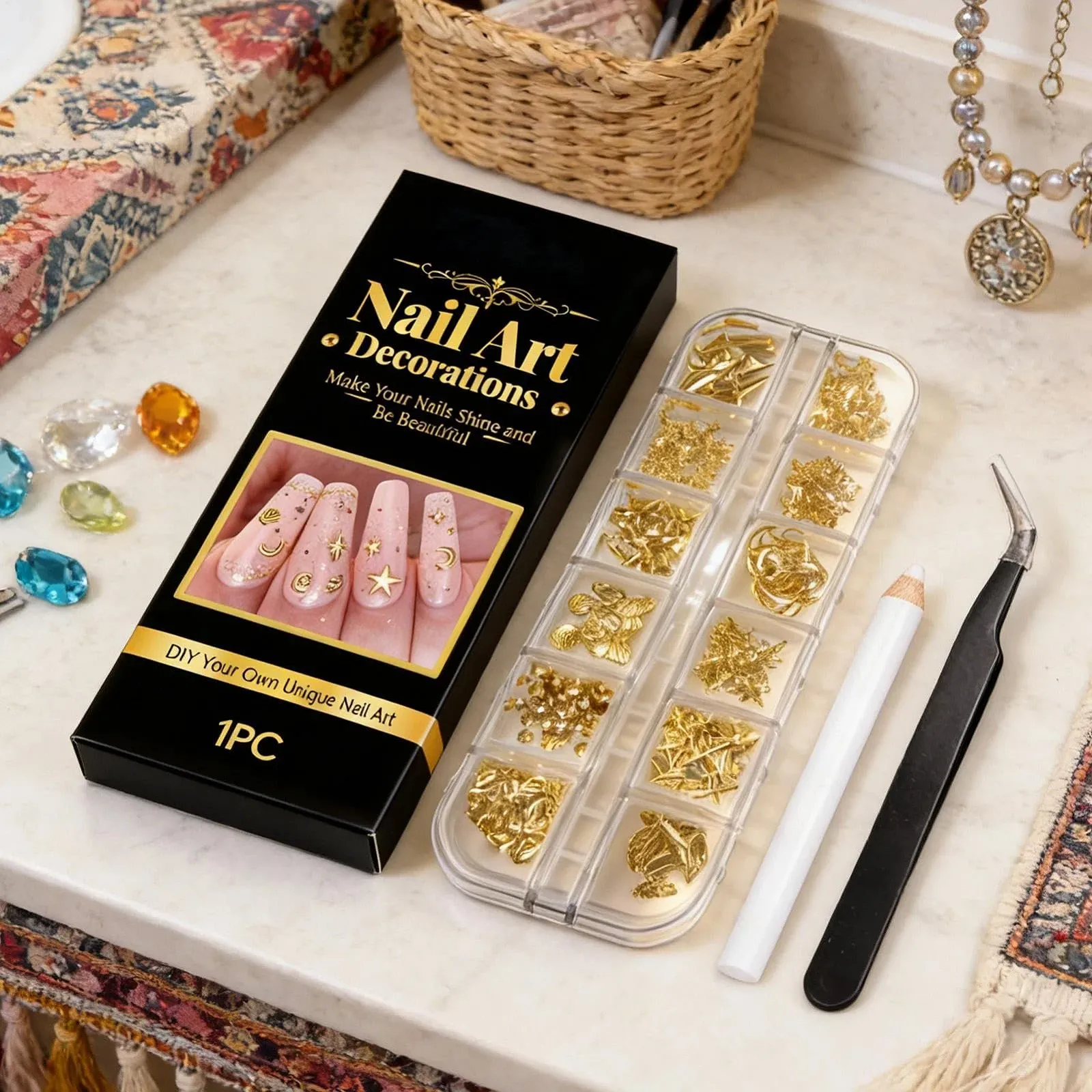 Стразы для ногтей Pailletten золотистые DIY Gold, фото №3
