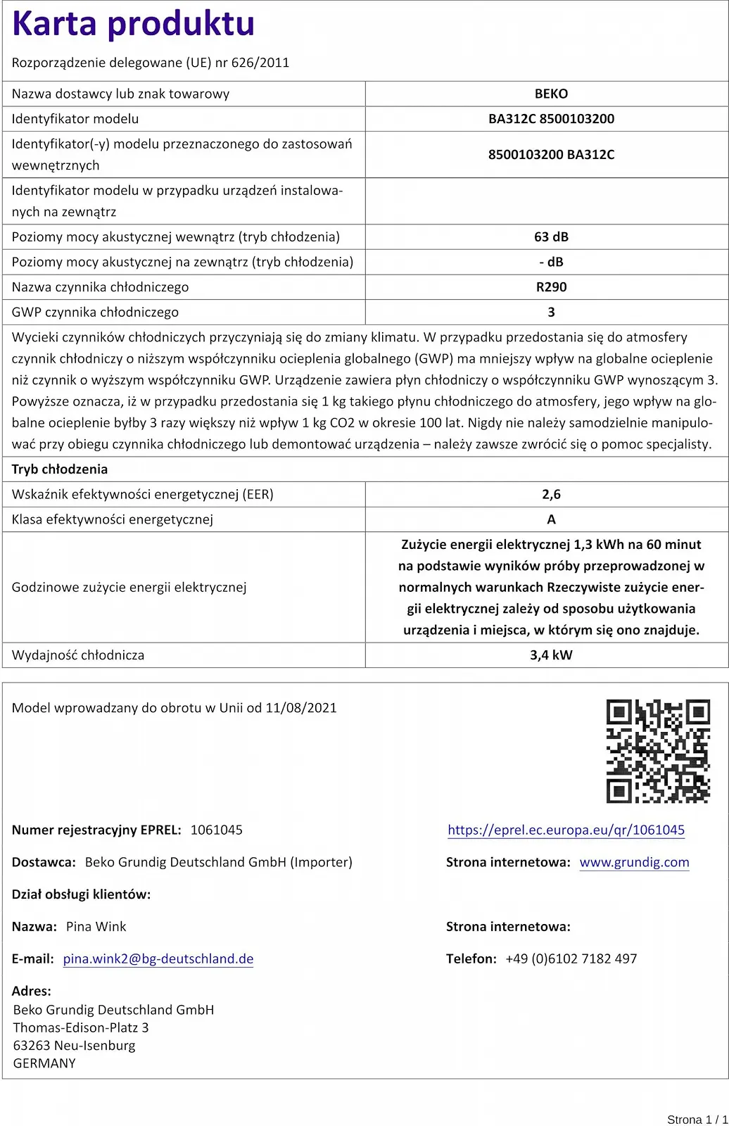 Мобильный кондиционер GRUNDIG BA312C BEKO 12000 BTU Белый, фото №10