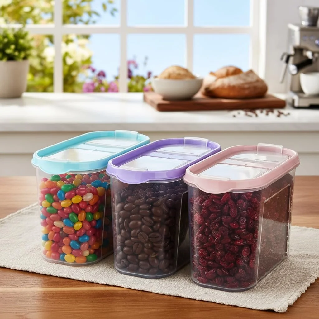 Набір ємностей для сипучих та пластівців 3 шт. Штабельовані Plastic, фото №8 Набір ємностей для сипучих та пластівців 3 шт. Штабельовані Plastic, фото №8