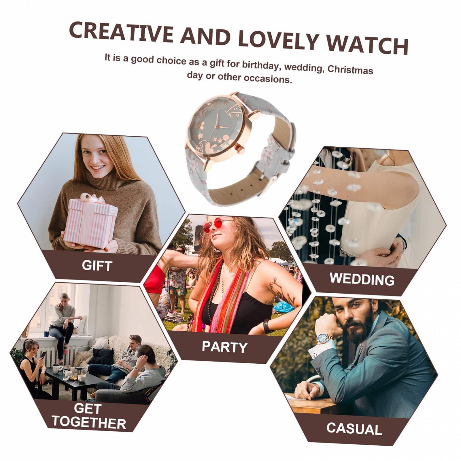 Кварцовий годинник PartyKindom Жіночий годинник зі шкіряним ремінцем Рожевий, фото №9