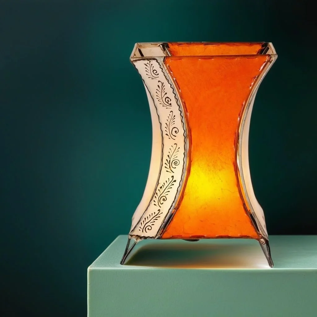 Настільна лампа Marrakesch Orient & Mediterran Interior Chika Asian 40 см шкіряна металева помаранчева бежева, фото №5