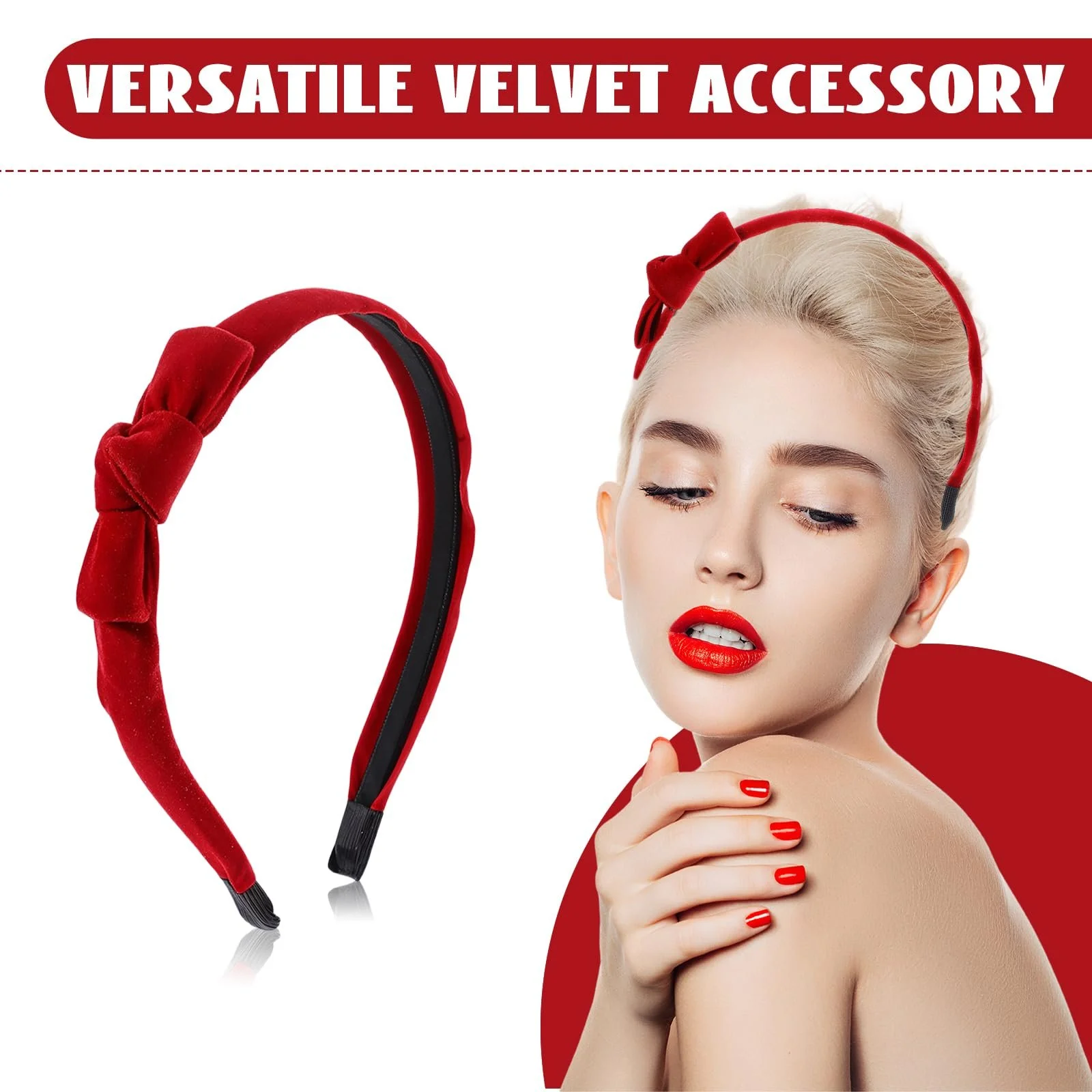 Набір: обруч і бантики з червоного вельвету, фото №4