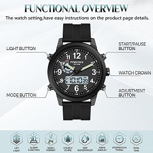 Чоловічий годинник PINIDOUS Military Digital Analogue Quartz Waterproof Sport Outdoor Multifunctional Stainless Steel Classic Stylish Fashion Casual Business Watch synthetic.ua - Фото 1