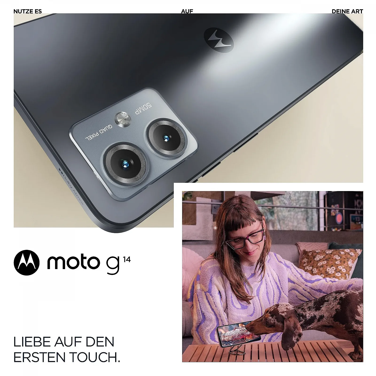 Смартфон Motorola Moto g14 128 ГБ 4 ГБ RAM 6,5" FHD+ 50 Мп 5000 мАг Android 13 Steel Grey з чохлом, фото №2