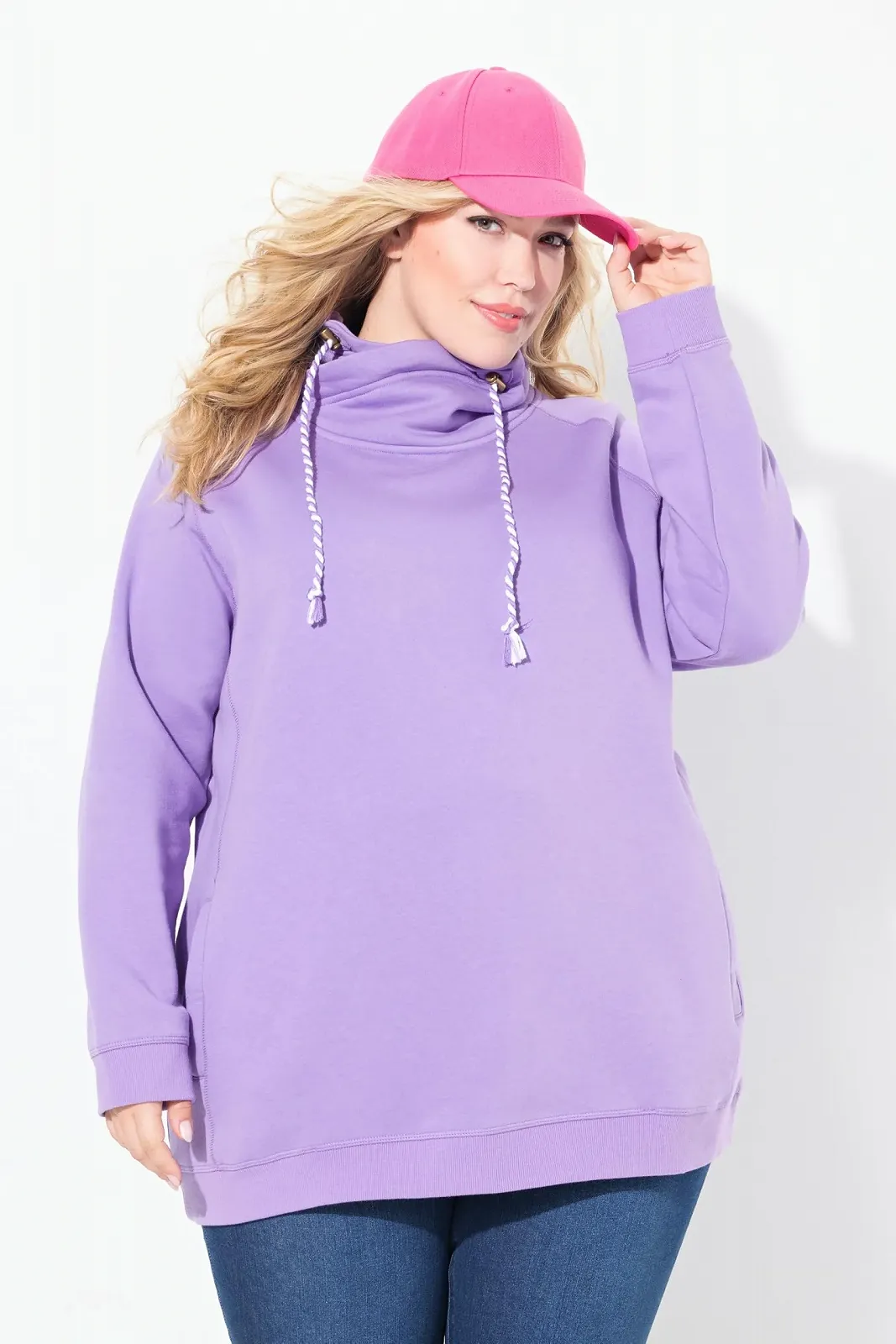 Женский Свитшот Ulla Popken Basic Двухцветный Шнурок, фото №4