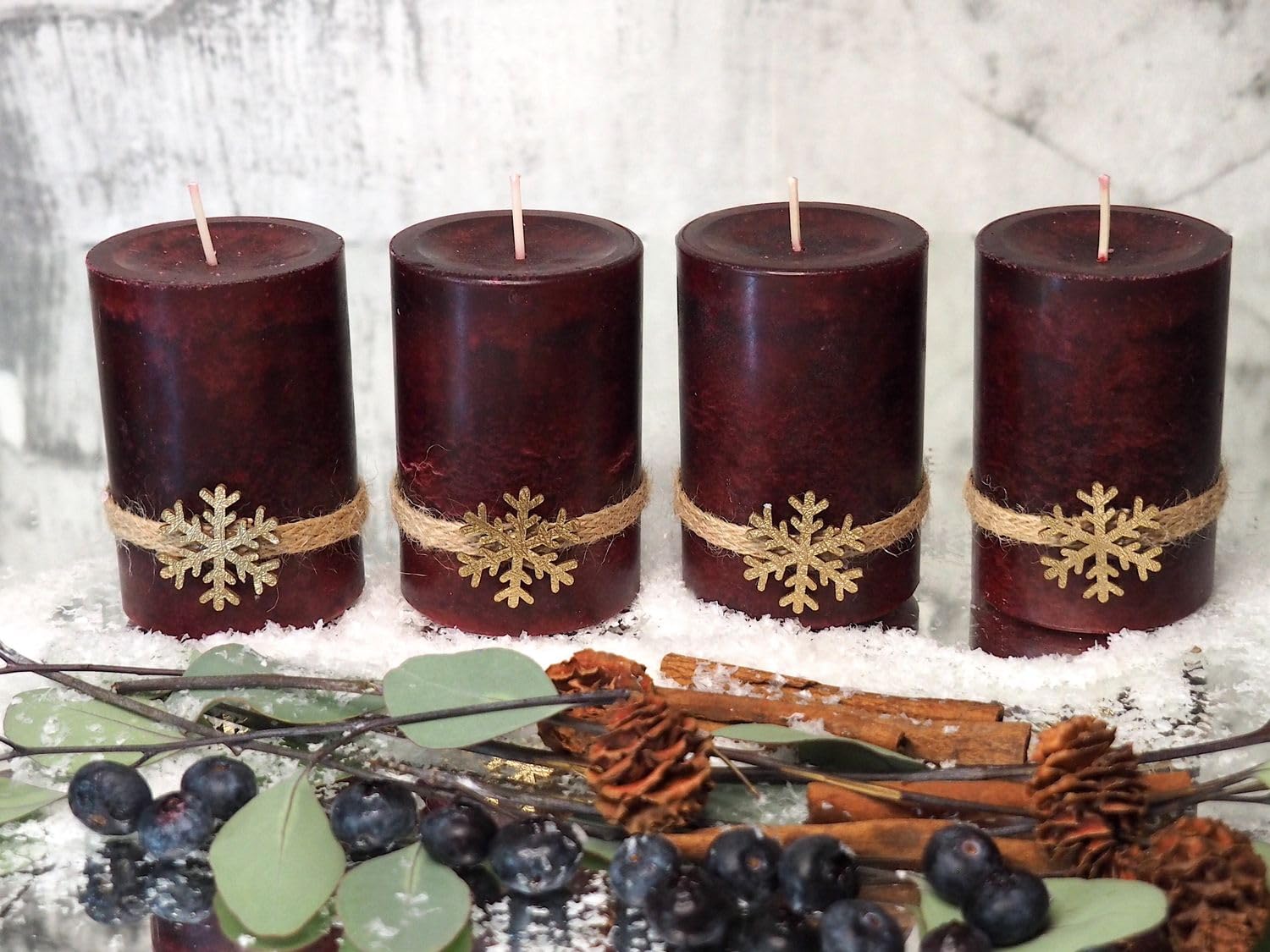 Свічки ZauberDeko Advent Pillar Snowflake Дерев'яні Червоні, фото №2