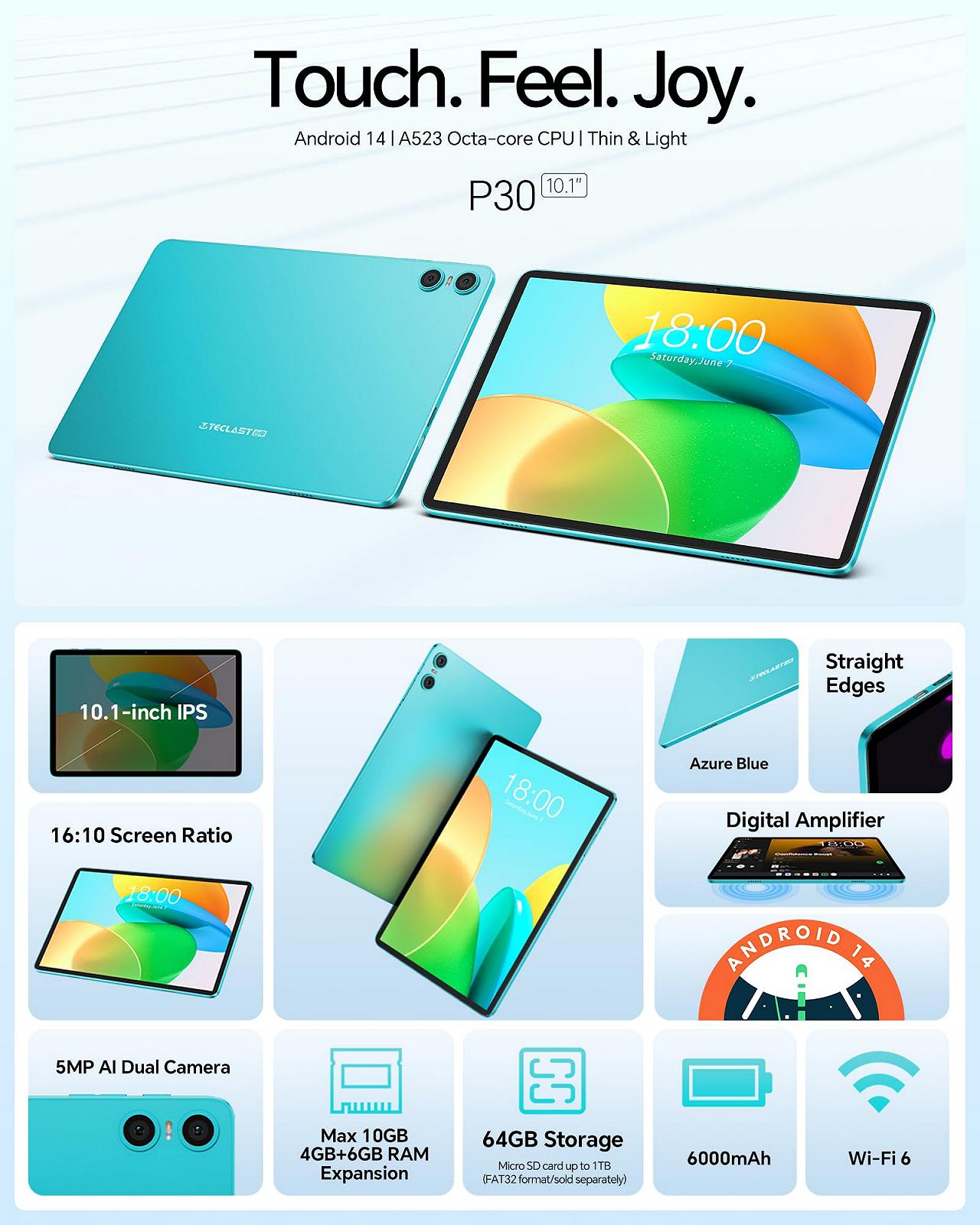 Планшет TECLAST P30 Android 14 10-дюймовий 10GB RAM + 64GB ROM, фото №2