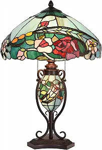 Настільна лампа Bieye Tiffany Style L30738 подвійне підсвічування вітражне скло пелюстки троянд 16"x24" - Фото 1