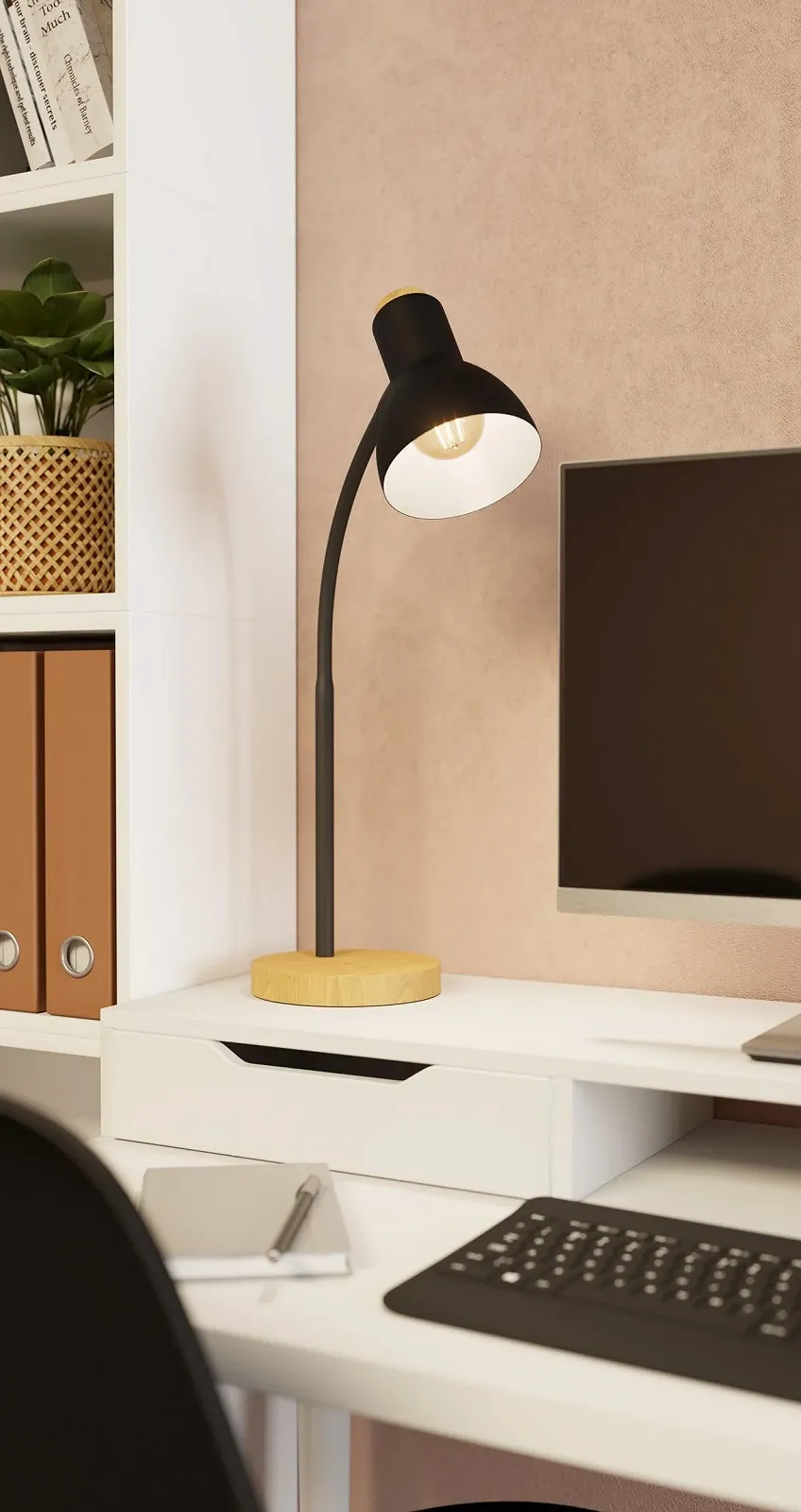 Настольная лампа EGLO Veradal Скандинавский стиль Металл Пластик E27 Черная Коричневое дерево, фото №4