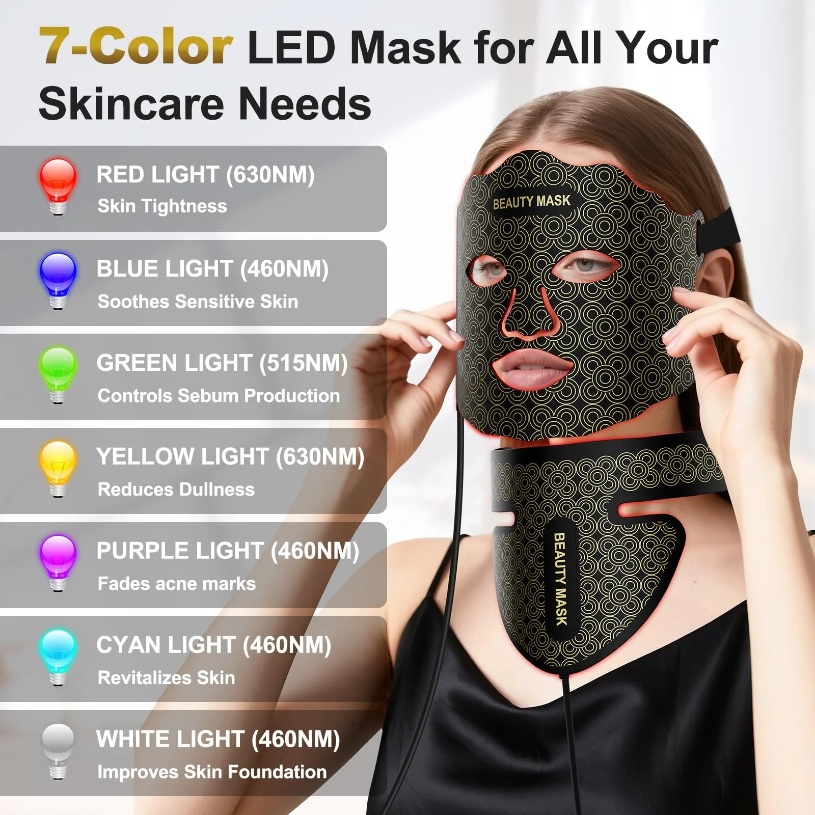 LED Маска для обличчя 7 кольорів Червоний, фото №3