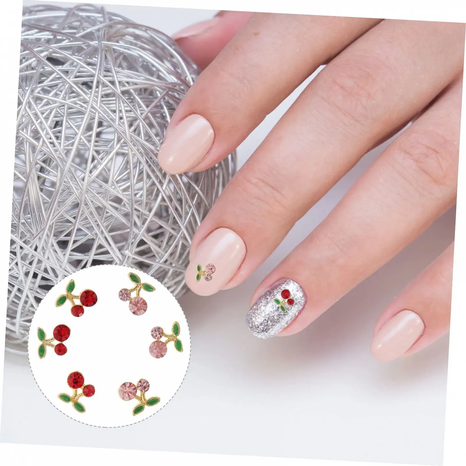 Наклейки для ногтей Пачка из 36 шт. Аксессуары для ногтей с вишневым лаком Фруктовые диски для ногтей Наклейки для ногтей с вишней Аксессуары для ногтей с вишней Наклейки с вишней Диски для ногтей с вишней Украшения для ногтей Сплав, фото №2