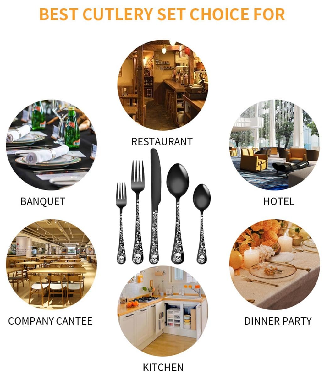 Набор столовых приборов XIAOYU Halloween Skeleton, 40 предметов, черный, фото №7 Набор столовых приборов XIAOYU Halloween Skeleton, 40 предметов, черный, фото №7