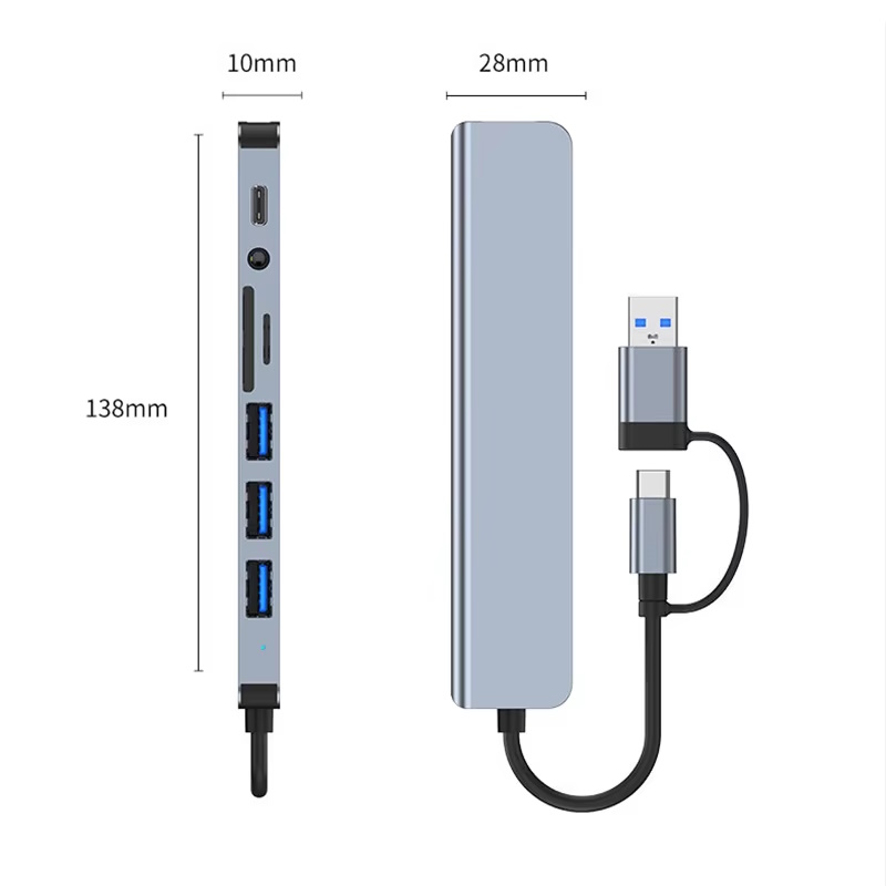 Адаптер Onvian HUB 8in1 USB to USB-4шт/TF SD Slot/3.5 Jack/USB-C Adapter, фото №10