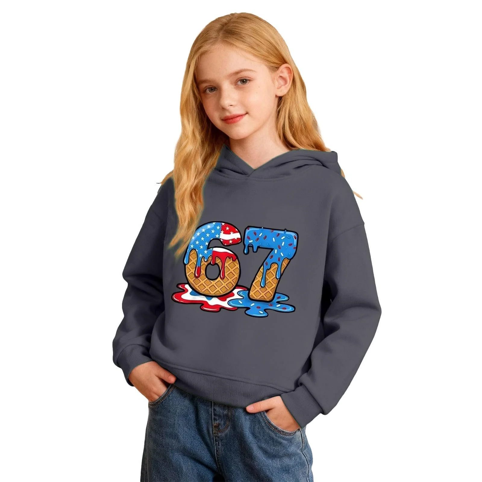 Детский пуловер 67 с цифрами 6 и 7, с длинными рукавами, зимние свитшоты с принтом новинок 6, 7, мемы, теплые топы для вечеринок, детская одежда, фото №2