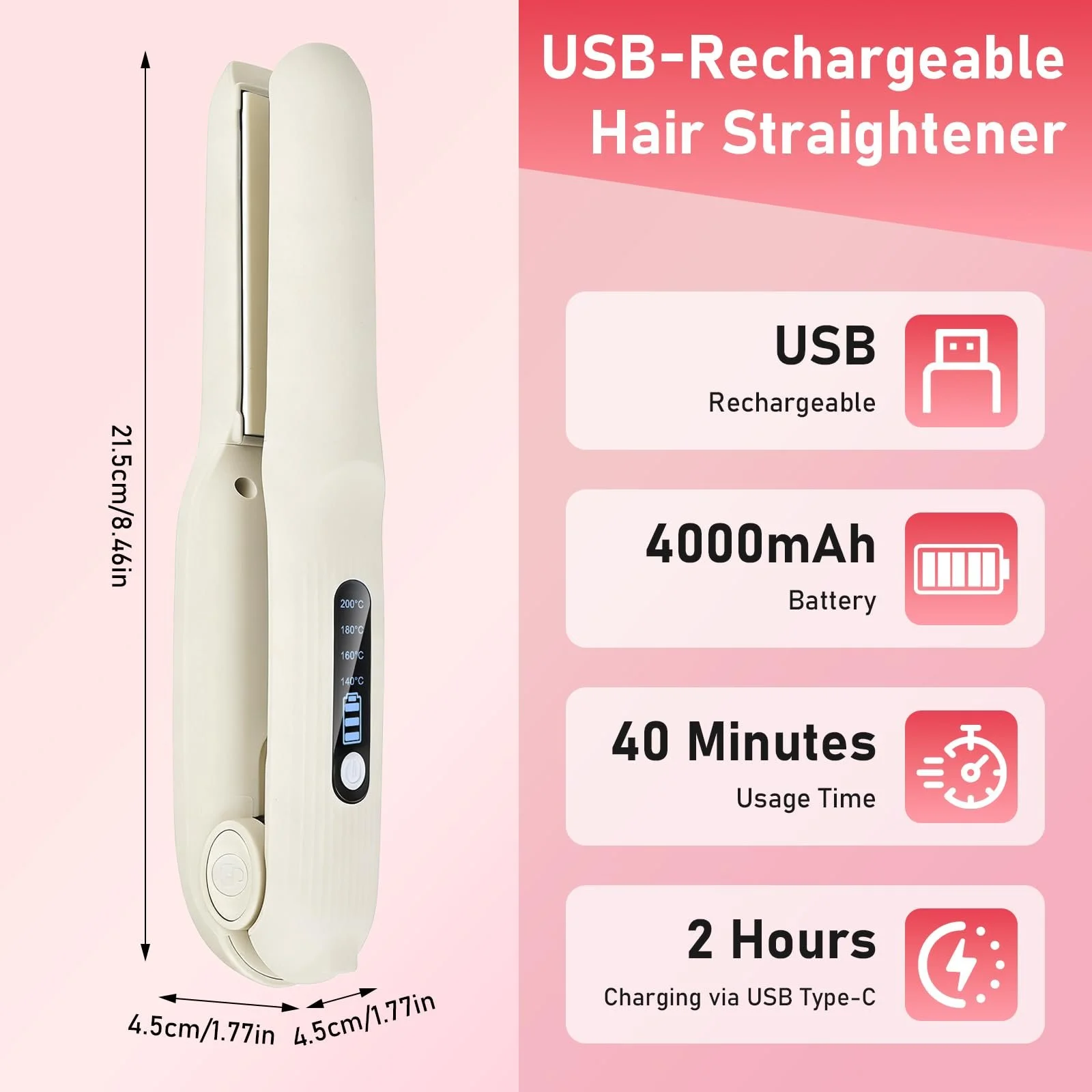 Выпрямитель для волос Wireless 2 in 1 USB 4000 mAh 4 уровня температуры 140-200°C LED дисплей керамический портативный, фото №5 Выпрямитель для волос Wireless 2 in 1 USB 4000 mAh 4 уровня температуры 140-200°C LED дисплей керамический портативный, фото №5