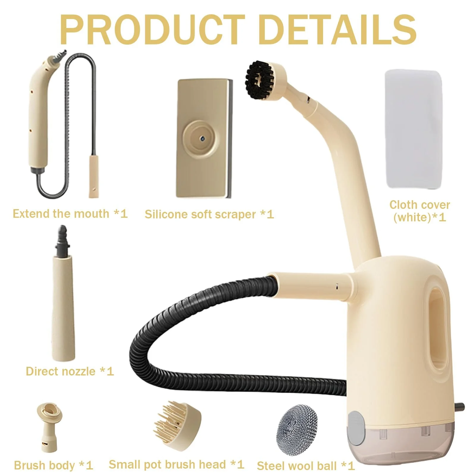 Пароочиститель ручной 1200 Вт 300 мл 3,0 бар с 8 аксессуарами, фото №2