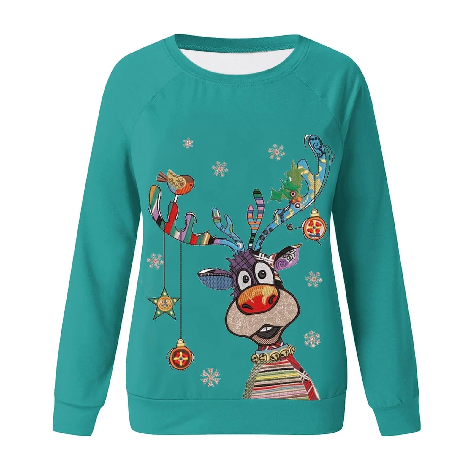 Женский свитшот с рождественским принтом Рождественский джемпер, смешной графический круглый вырез, распродажа, уродливый рождественский зимний джемпер, рукава реглан и длинные рукава, фото №3