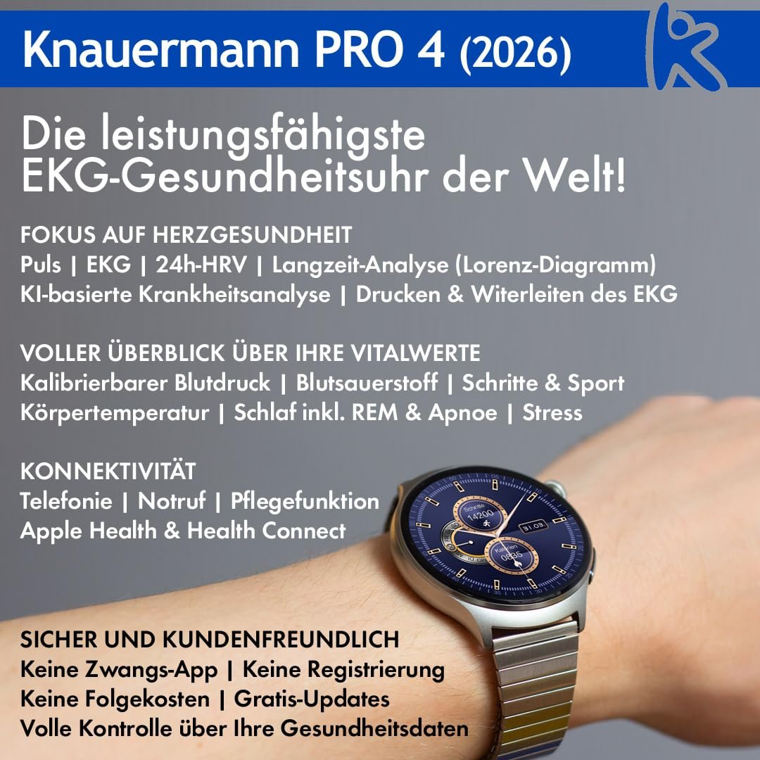 Смарт-часы Knauermann PRO 4 ECG Health Watch с функцией телефона, серебристый корпус, черный силиконовый ремешок, фото №8
