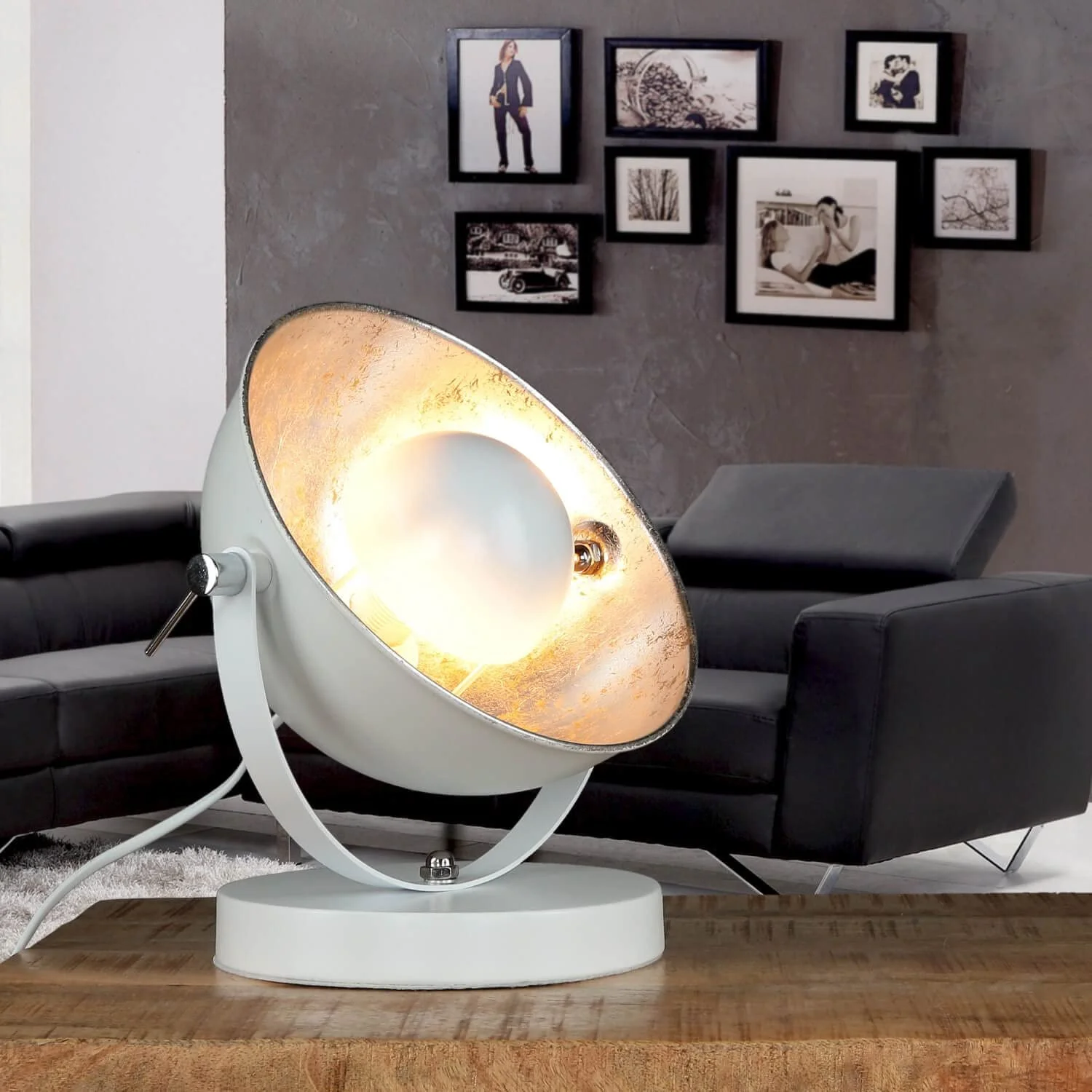 Настільна лампа Licht-Erlebnisse Retro H: 27 см Metal Hemisphere E14 Біло-золота, фото №1