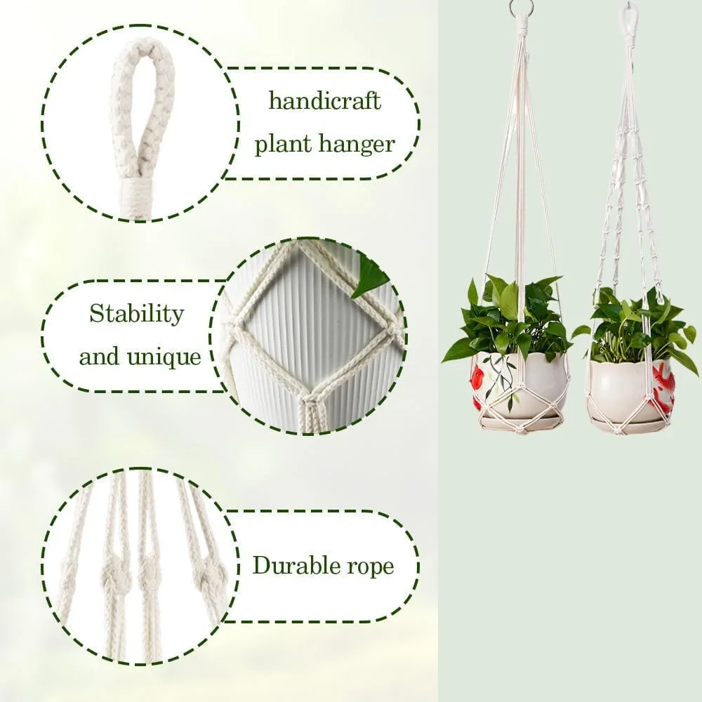 Підвіси для кашпо макраме Набір з 2 шт. 85/87 см бавовняний шнур, фото №3 Підвіси для кашпо макраме Набір з 2 шт. 85/87 см бавовняний шнур, фото №3