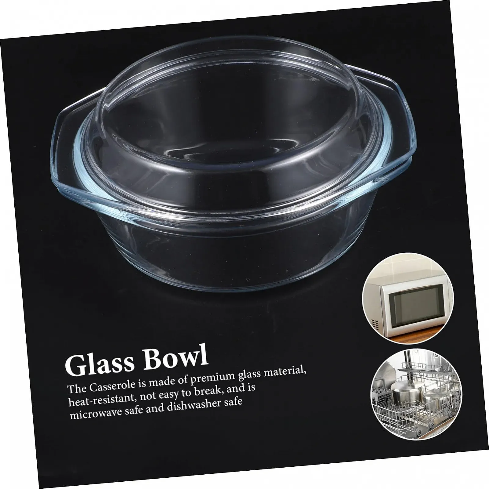 Форма для запікання скляна з кришкою кругла термостійка для мікрохвильової печі, фото №8