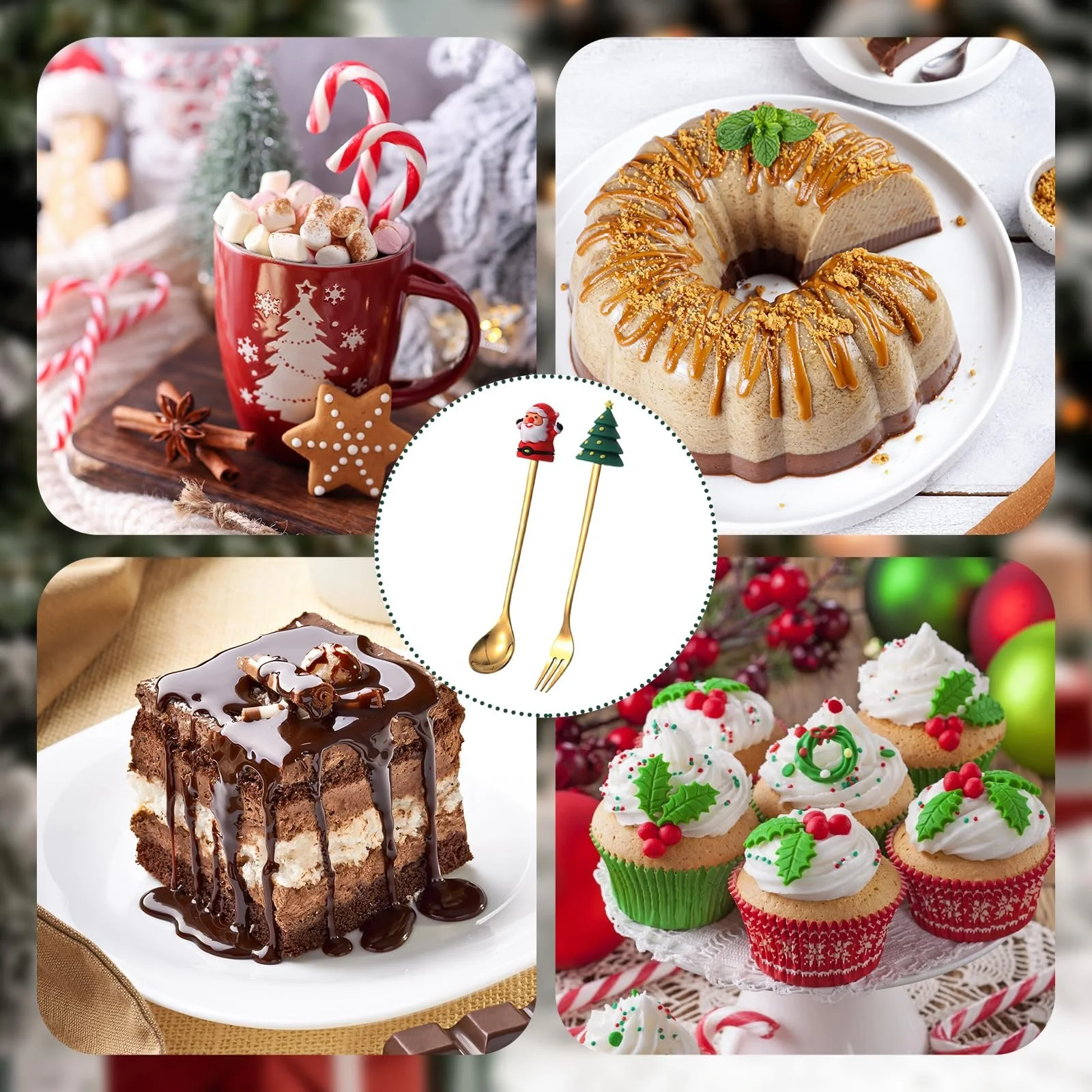 Набор Рождественских Ложек, Рождественские Столовые Приборы, Рождественская Ложка, Кофейная Ложка, Принадлежности для Рождественской Вечеринки, Набор Рождественских Кофейных Ложек из Нержавеющей Стали, Ложка для Смешивания для Украшения Рождественского Стола, фото №6