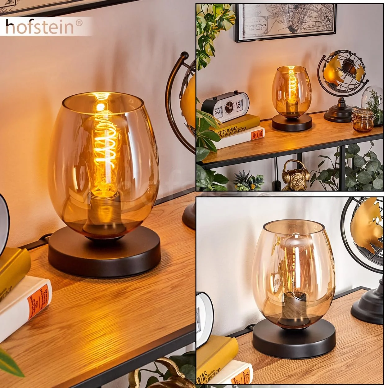 Настільна лампа Koyoto Metal/Glass Modern 15 см E27 Black/Amber, фото №2