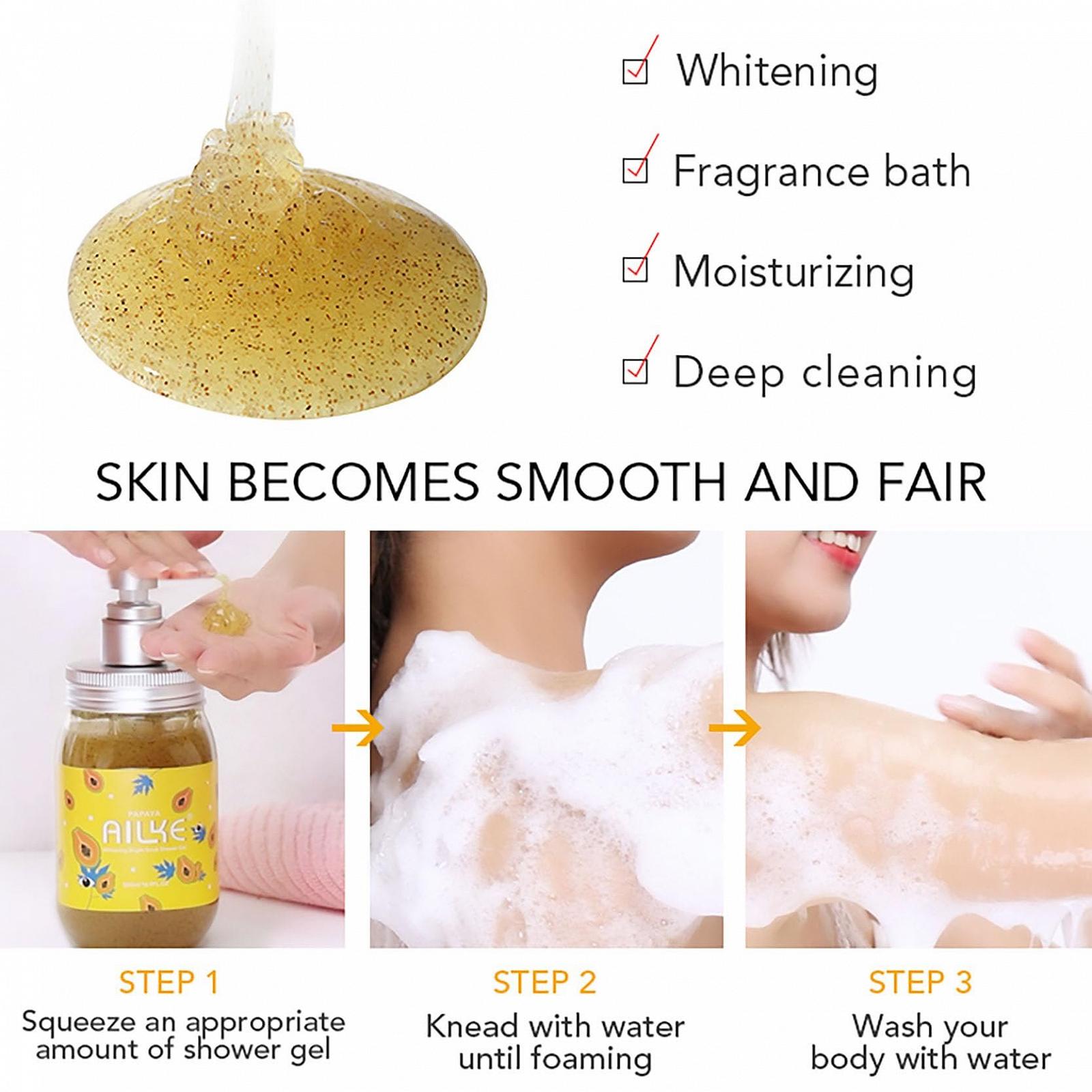 Гель-скраб для душу AILKE Papaya Відбілювальний зволожуючий 500 мл, фото №3 Гель-скраб для душу AILKE Papaya Відбілювальний зволожуючий 500 мл, фото №3