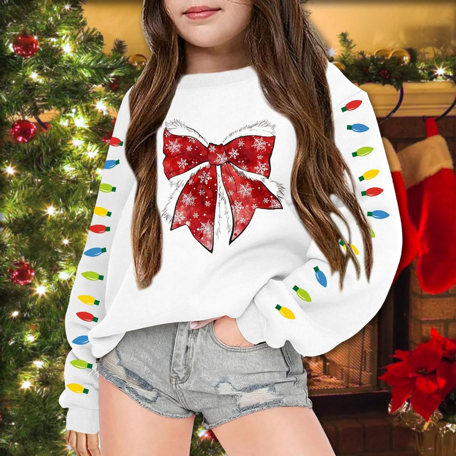 Толстовка для мальчиков и девочек, р. 158, рождественский бант, осень, оверсайз, праздничный логотип, фото №3